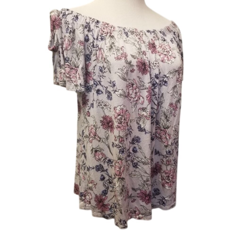 Pink Rose floral top women's size Large (P11)